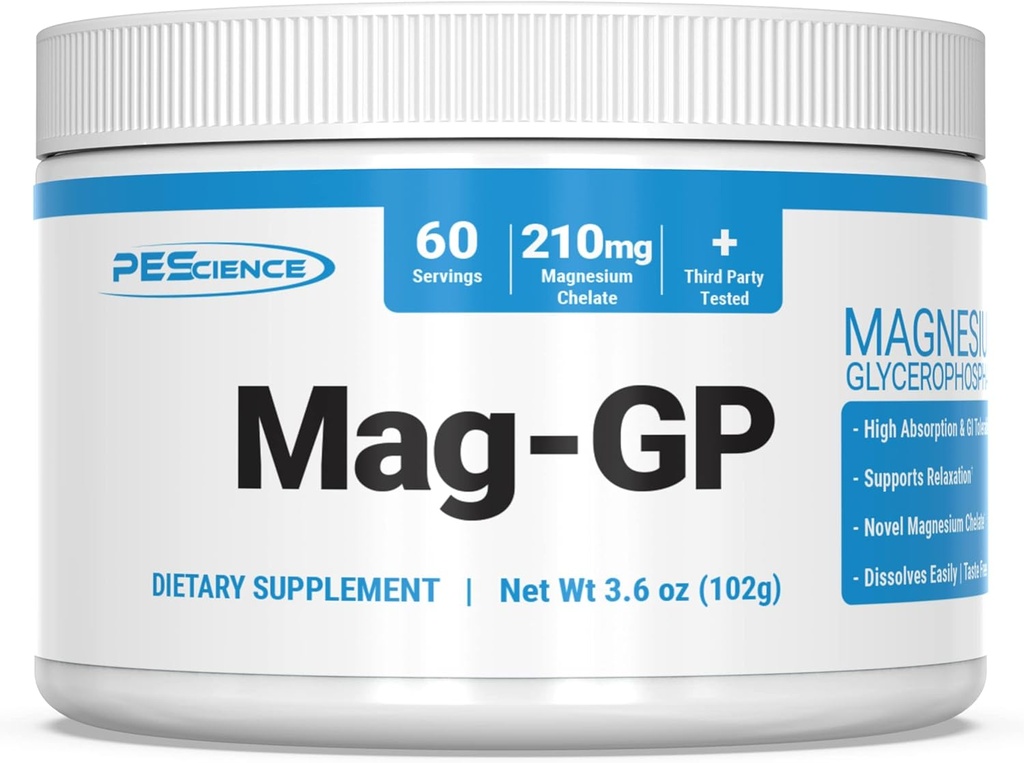 PEScience Mag-GP, Magnésium Glycérophosphate Poudre de chélate, 60 portions, haute absorption, sommeil amélioré, apaisant, anti-stress et soutien pour les hommes et les femmes