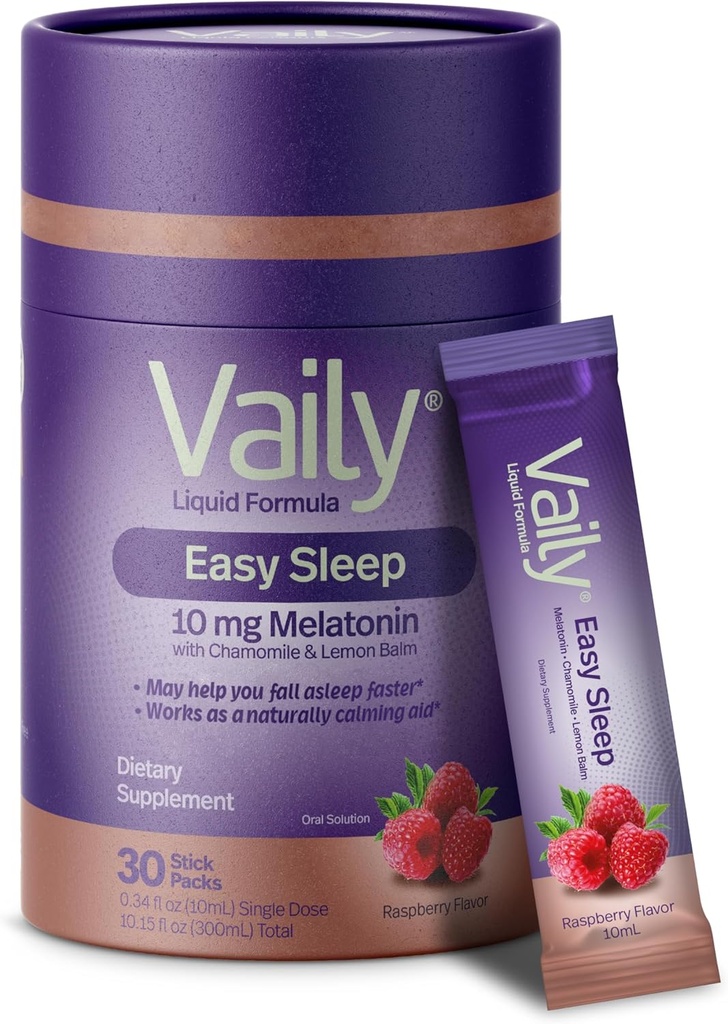 Vaily Liquid Melatonin 10mg, Lemon Balm Extrakt verbessert Schlafzyklen - Himbeere Aroma Schlaf Ergänzungen, Schlafhilfe Flüssigkeit für Erwachsene - Kamille Extrakt natürliche Schlaf & Entspannungshilfe - 30 Doses