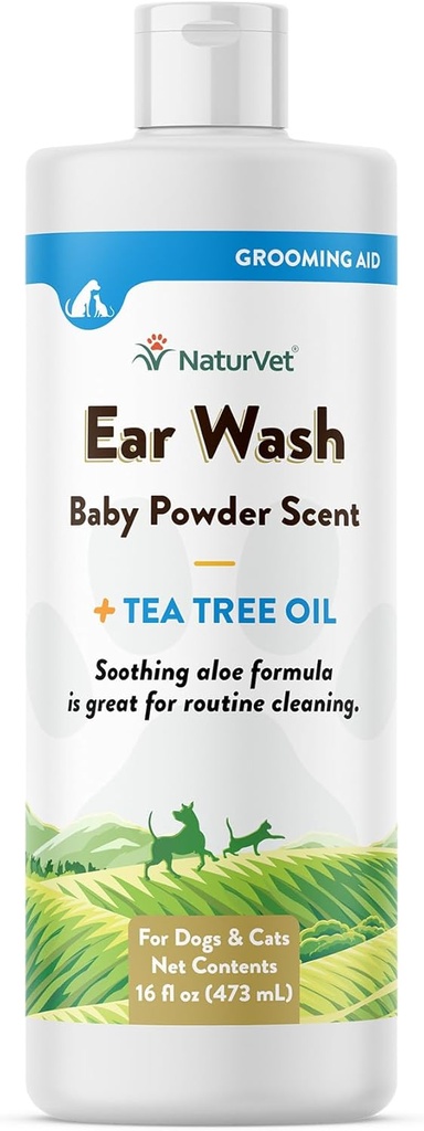 NaturVet Supplément liquide de lavage de l'oreille pour chiens et chats – Supplément santé pour animaux de compagnie nettoie les canaux d'oreille pour chiens et chats – Comprend l'huile d'aloe, de théier – aide à éliminer la cire d'oreille pour animaux de compagnie, la dirt, les débris – 16 Oz.