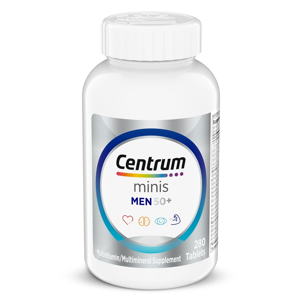 Centrum Minis Silver Multivitamin für Herren 50 Plus, Multivitamin/Multimineral Supplement, Vitamin D3, B-Vitamine und Zink, Non-GMO Zutaten, unterstützt Gedächtnis und Kognition in älteren Erwachsenen - 280 Ct