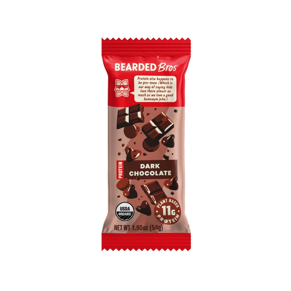 Bearded Brothers Organic Protein Bars, Dark Chocolate (10 Pack) - 11g pflanzliches Protein Gluten Free Vegan, Non-GMO Gesunde Snacks für Erwachsene Gute Faserquelle