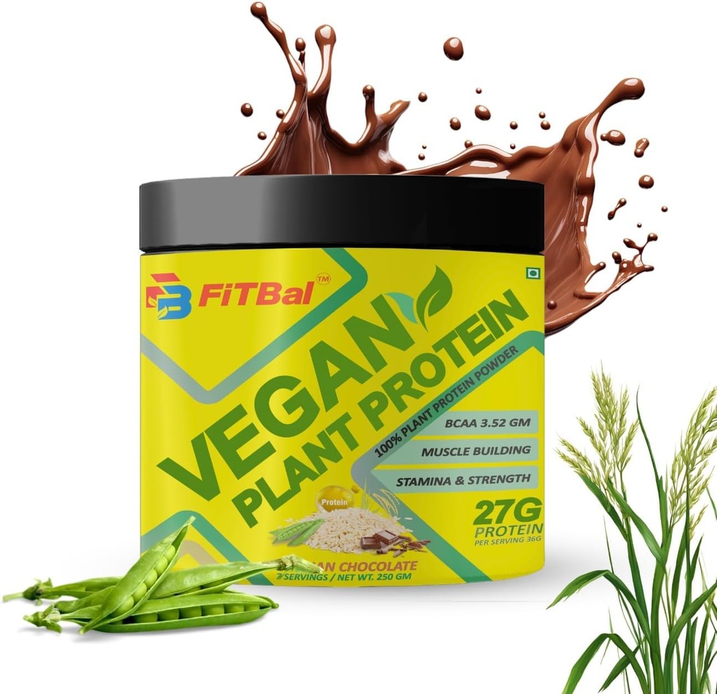 Vegan Pflanzenprotein Pulver Pea, Brown Rice Protein 250 Gramm (7 Servierungen) Serviermenge-36 G 27 G Protein Pro Servierung, Glutamin -4.35gm BCAA-3.53GM
