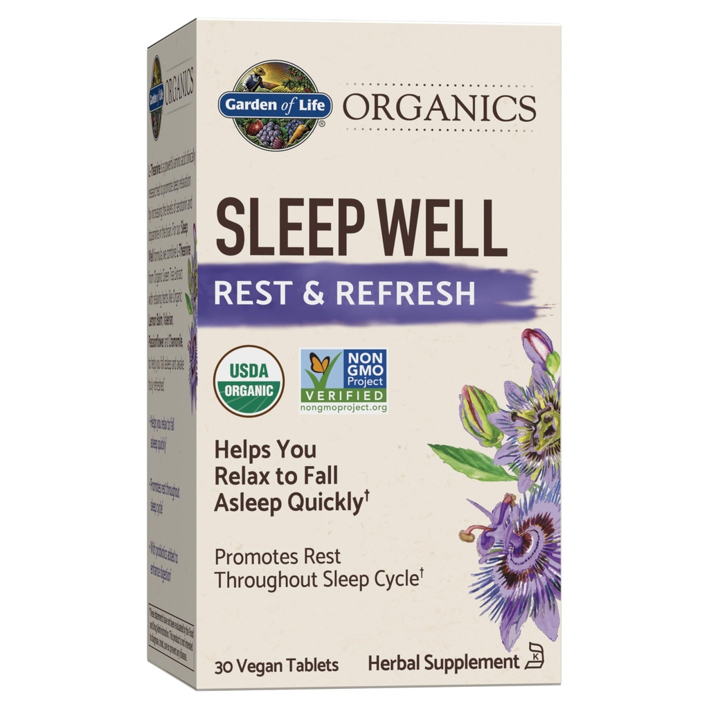 Garten des Lebens Bios Schlaf gut Erholung & Refresh 30 Tabletten, Zitronenbalsam, Grüner Tee Extrakt L-Theanin, Valerian Root, Kamille, Probiotics-Organic Non-GMO Vegan Gluten Kostenlose Kräuterergänzung