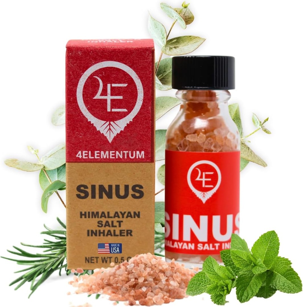 4Elementum Sinus Himalayan Salz Inhalator - Infused mit natürlichem Eucalyptus, Pfefferminz und Rosmarin - unterstützt Entlastung von Allergien, Kälte und Stau