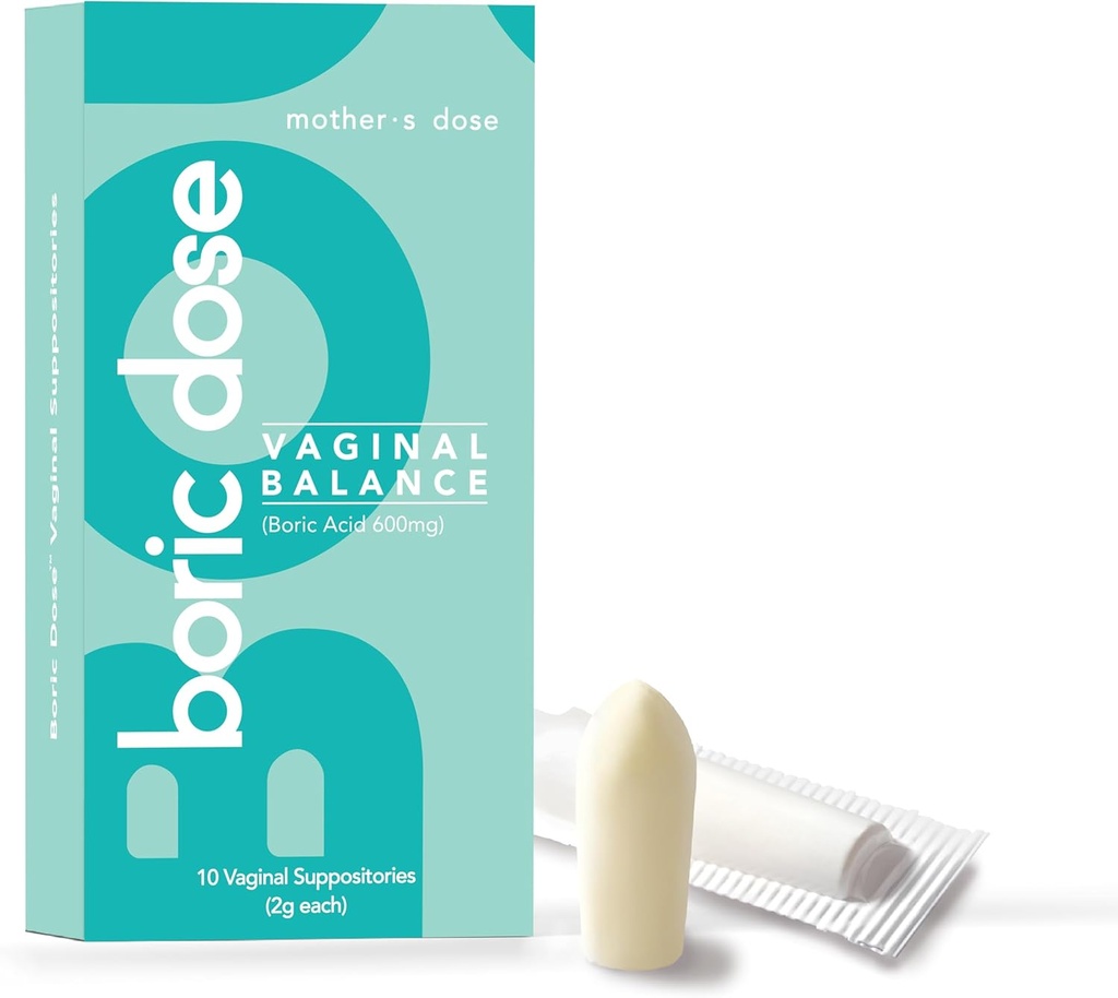 Mères Dose Acide borique Suppositoires - maintient et équilibre pH vaginal sain, gère l'odeur, les hydrates et l'humidité. USA Made with Added Cocoa Butter and Coconut Oil