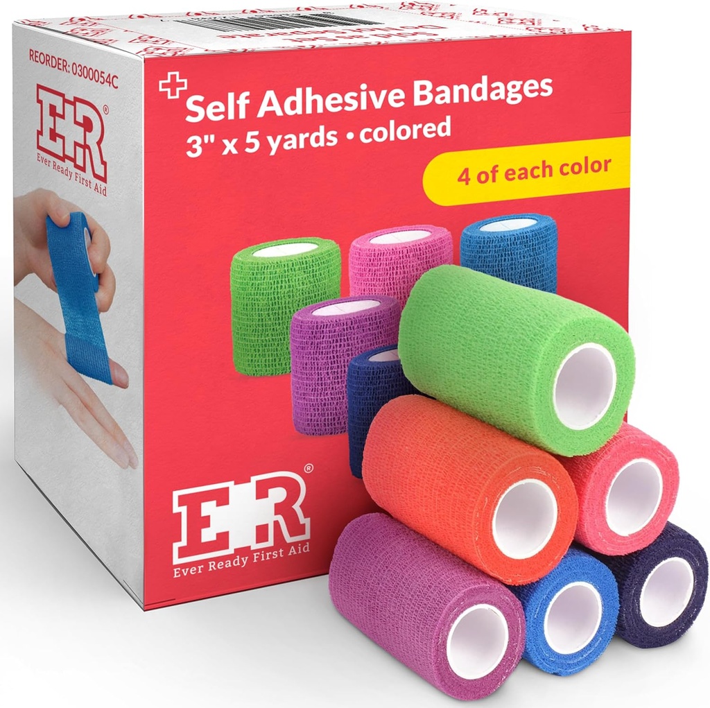 Self-Adherent Cohesive Bandages 3" x 5 Yards - 24 comtes, couleurs arc-en-ciel