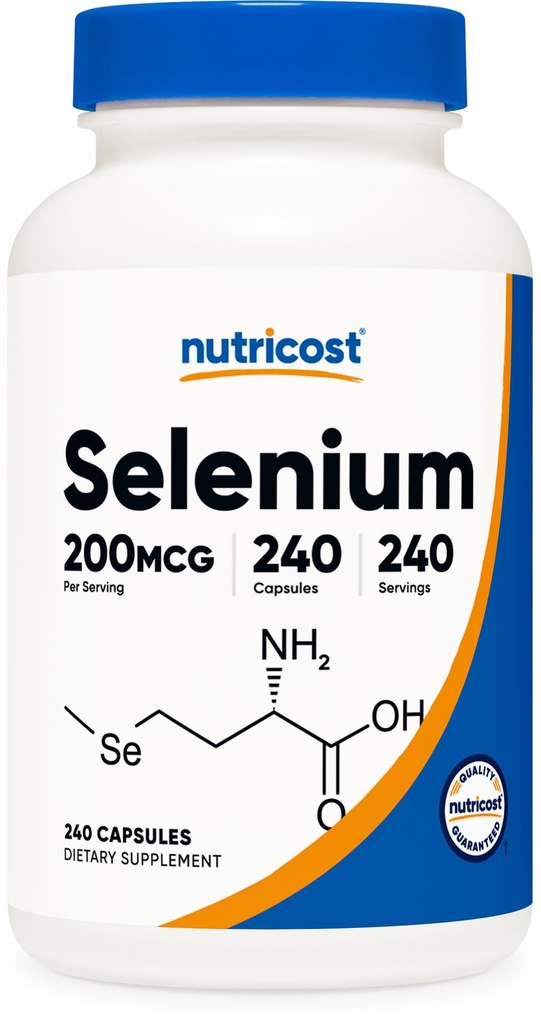 Nutricost Selen 200mcg, 240 Vegetarische Kapseln, Nicht-GVO, Glutenfreies L-Selenomethionin