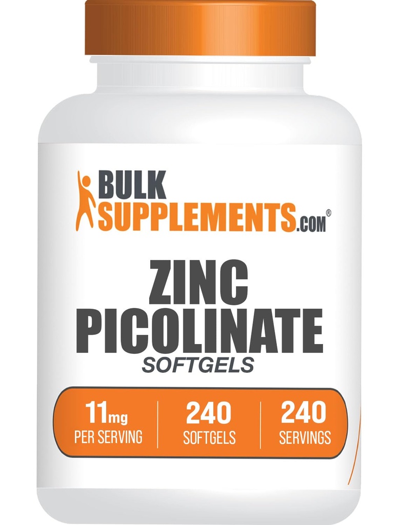 BulkSupplements.com Zink Picolinate Softgels - Zink 11mg, für Immununterstützung, Glutenfrei - 1 Softgel pro Servierung, 240 Count (Pack von 1)