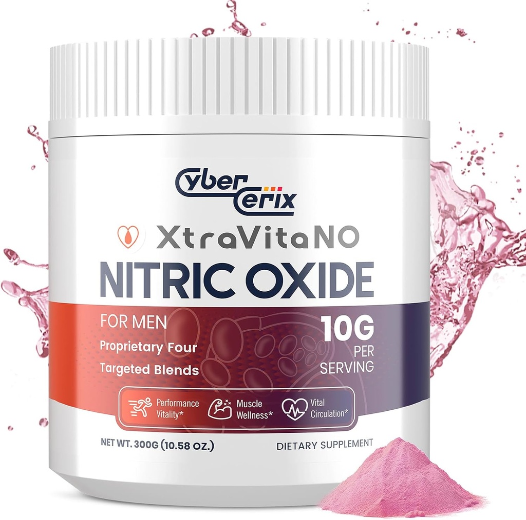 Supplément à oxyde nitrique pour les hommes - Poudre de booster à oxyde nitrique extra-fort pour le cœur, la circulation, le flux sanguin, l'énergie, l'endurance - 10g par service, 30 portions