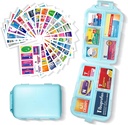 Pill Organizer with Medicine Labels 161 Labels Travel Daily Pill Container Mini Medication Organizer Storage Pill Organizer Travel Essentials Pill Case 7 Day (Blue, 1 Pack)