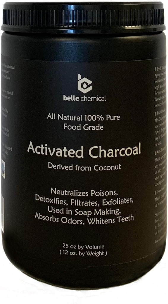 Large - Less-Mess Jar Coconut Activated Charcoal Powder - Bulk - Food Grade, Kosher, NSF - Teeth Whitening, Facial Scrub, Seifenherstellung