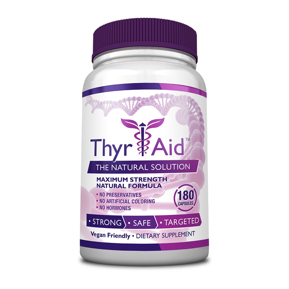 ThyrAid - Schilddrüsen-Ergänzung - Jod, Kelp, Ashwagandha - Vegan - 1 Flasche (3 Monate Versorgung, 180 Kapseln)