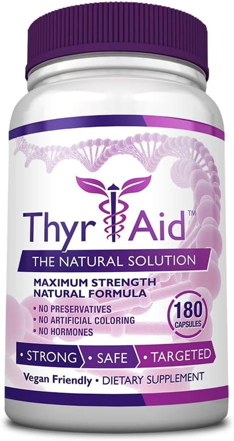 ThyrAid - Thyroid Supplement - Iodine, Kelp, Ashwagandha - Vegan - 1 Bottle (3 Month Supply, 180 Capsules)
