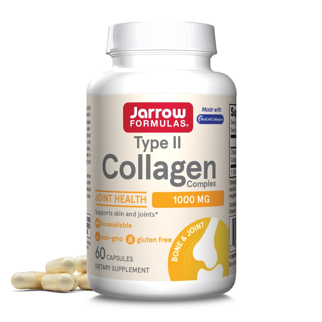 Jarrow Formules® Type II Collagène Complex 1000 mg Suppléments, soutient la santé de la peau et des articulations, 60 capsules, 30 jours d'approvisionnement