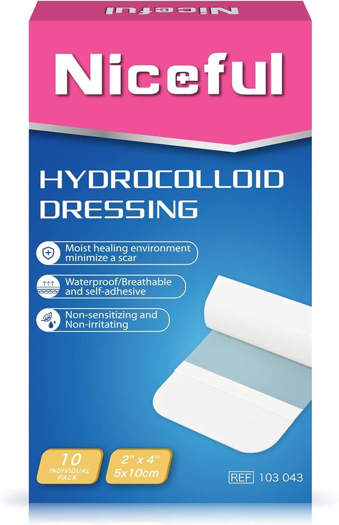 10 Nombre Hydrocolloïde Bandes Grandes, 2" x 4" Hydrocolloïd Wound Dressing extra mince pour lumière exudate, Hydrocolloïde Gel Bandes guérison rapide