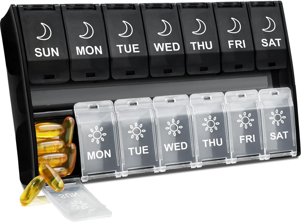 XL Große Pille Organizer 2 Mal am Tag, Wöchentlich Am Pm Pille Box mit Hinged Lids, 7 Tage Medizin Vitamin Pille Case, Tägliche Pille Container, große Medikamente Organizer für Supplement