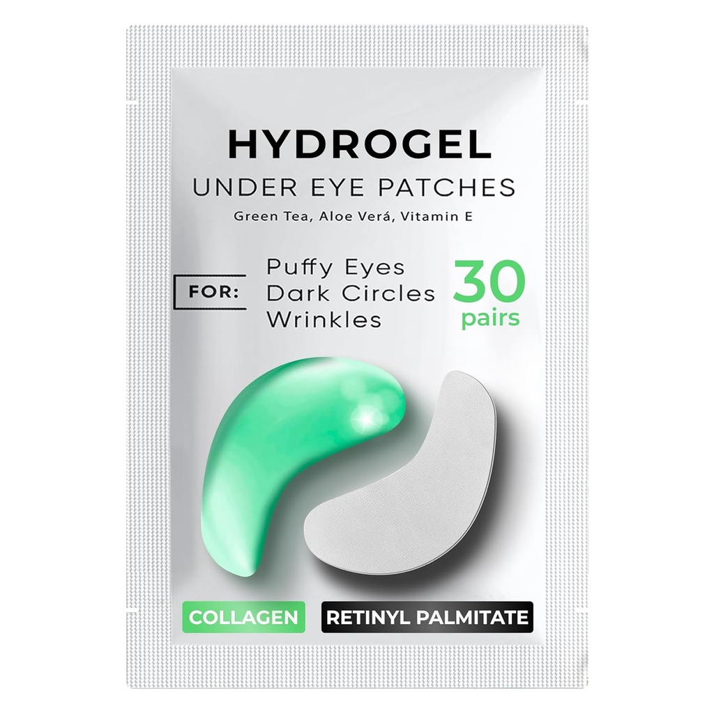 Unter Augenaufnäher für dunkle Kreise, Puffiness 30 PAIRS - Dark Circles Under Eye Treatment - Under Eye Mask Gel - Under Eye Gel Aufnäher für Puffy Eyes - Green Tea, Collagen Eye Patches - Under Eye Pads