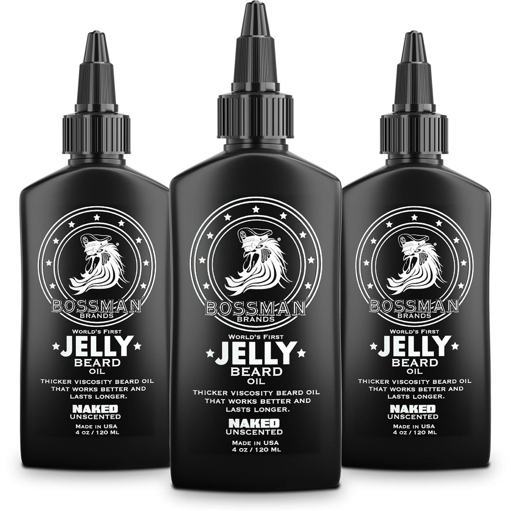 Bossman Jelly Bartöl für Herren - 3 Pack (12 Unze in Total, Naked - Unscented) – Weichtiere, Moisturizes & Bedingungen mit natürlichen Inhaltsstoffen