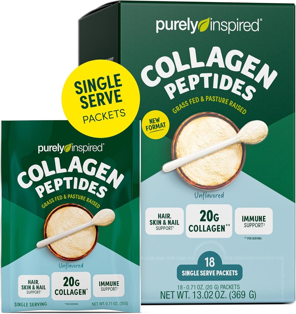 Rein inspiriertes Collagen-Pulver, 18 Single Serve Packets, Unflavored - 20g Collagen Peptides Protein-Pulver für Frauen & Männer - Grass-Fed & Weide Raised - Glutenfrei, Paleo & Keto-Friendly
