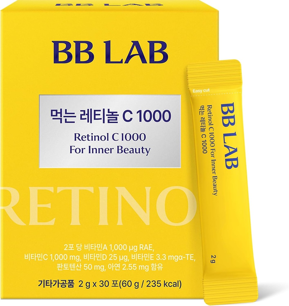 BB LAB Retinol C 1000, Mélange de poudre avec vitamine C, rétinol, vitamine E, B5 et zinc pour peau radiante, supplément beauté intérieure Corée pour peau saine