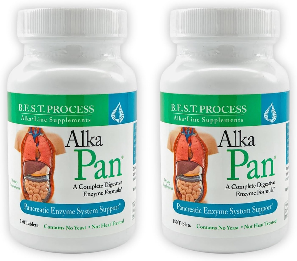 Alka•Pan (2 Pack) Best Process Alkaline — Natürliche Verdauungsergänzung — Pankreatische Enzyme mit Antioxidantien-Rich Superfoods & Verdauungs Kräuter
