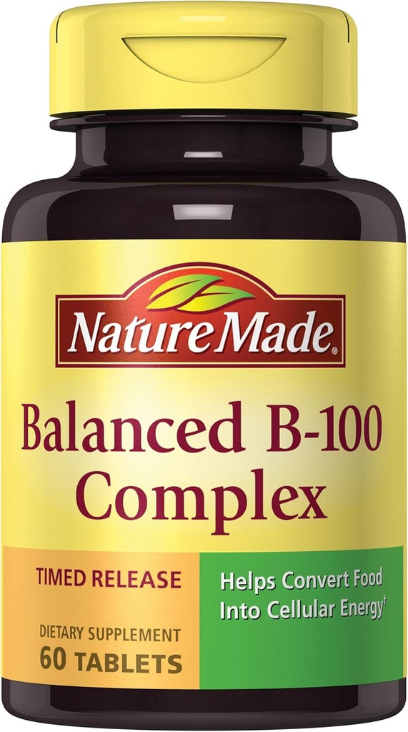 Nature faite Équilibré B-100 Sortie chronométrée (Thiamine, Riboflavine, Niacine, B6, B12, Biotine, Acide pantothénique et acide folique) Comprimés 60 Ct