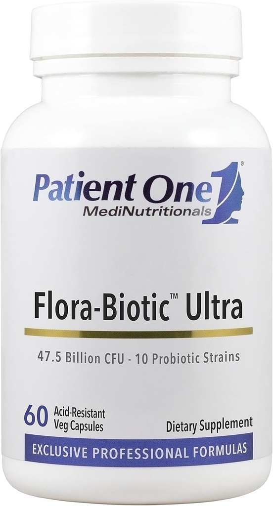 Patient One Flora-Biotic Ultra | Probiotic Supplement to Support Balanced Intestinal Flora* | 47.5 Billion CFU Plus 10 Probiotic Strains | 60 Capsules