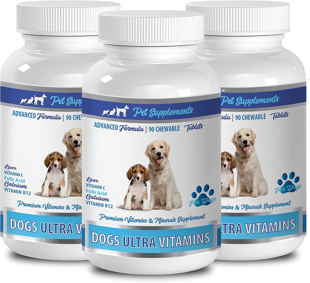 Dog Minerals Vitamine - Ultra Vitamine für Hunde - Chews - Leistungsstarke Formel - Mineral Complex - Hund Calcium Tabletten - 270 Tücher (3 Flaschen)
