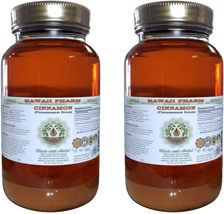 Cinnamon Alcohol Free Liquid Extract, Cinnamon (Cinnamomum Verum) Getrocknete Bark Glycerite Hawaii Pharm Natural Herbal Supplement 2x32 oz Unfiltriert