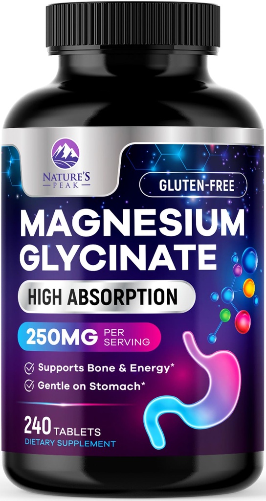 Magnesium Glycinate Chelat für Max Absorption - unterstützt Knochen, Muskeln, Nerves & Heart Health, Nature's Sleep and Stress Support, Beste Magnesium Supplement Pillen für Ganzkörperunterstützung - 240 Tabletten