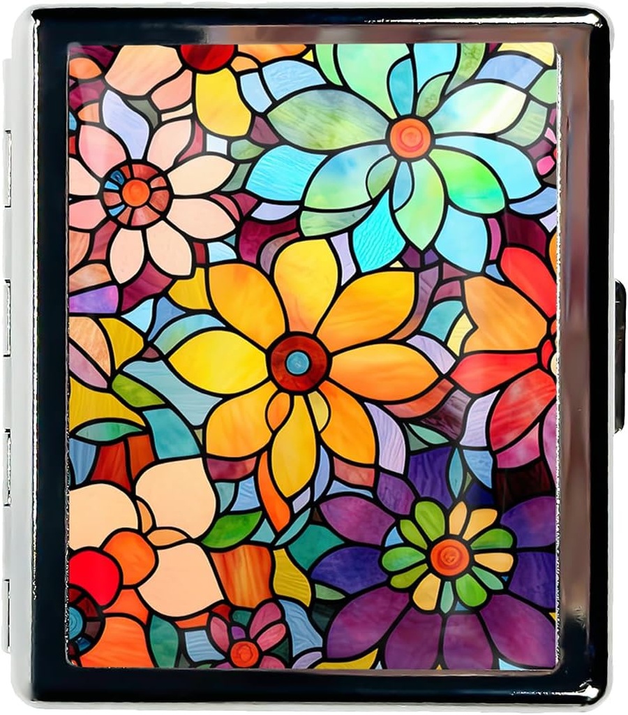 Travel Pill Organizer Small Pill Case für Geldbörse Essentials 7 Tage Süße Pille Box mit Spiegel tragbare Pille Box für Tasche oder Geldbörse Pille Enthalten Reise-Geschenke (Stained Glass Flowers)