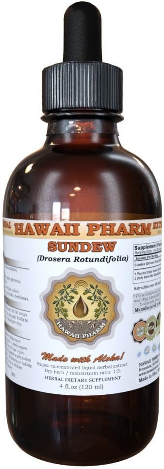HawaiiPharm Sundew Liquid Extract, Sundew (Drosera Rotundifolia) Blattpulver Tinktur, Kräuterergänzung, Made in USA, 2 fl.oz