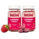 BeLive Elderberry Gummies mit Zink und Vitamin C - Immununterstützungsergänzung mit Vitamin D, A, E, B12 - Gummie für gesunde Knochen & Zähne, Vegan, Keto & Non-GMO - Raspberry Flavor | 2-Pack