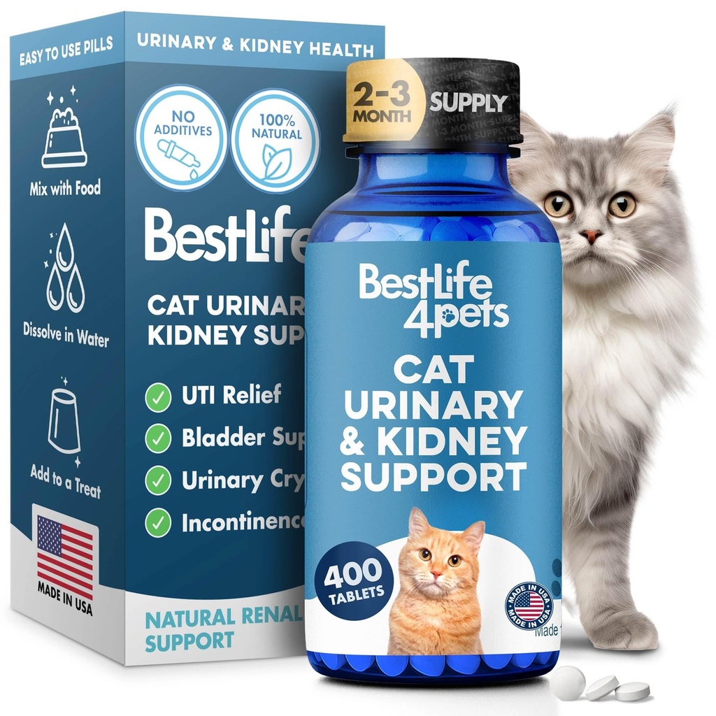 Cat UTI Remedy & Rein Support for Cats, Natural Urinary Tract Infection and Cat Bladder Crystals Traitement aide à rincer les pierres de rein, élimine l'infection, et améliore la santé des reins, 400 pilules minuscules