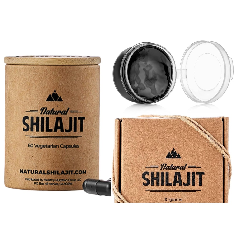 Natural Shilajit Resin - 10 Gram Shilajit Supplement mit Fulvic Acid & Trace Minerals, Pflanzenbasis Nährstoffe & NATURAL SHILAJIT Kapseln (1-2 Monate Versorgung) - 60 Count - Shilajit Supplement