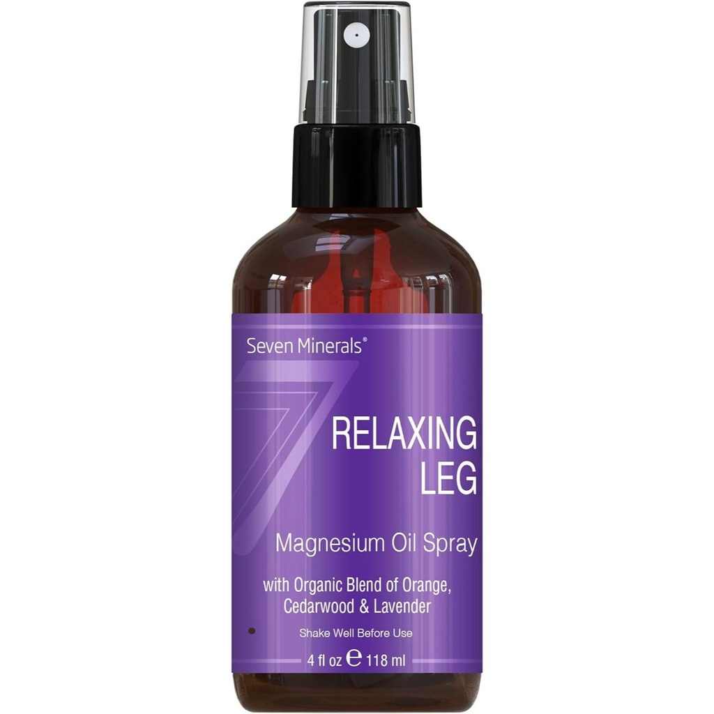 Seven Minerals Relaxing Leg Magnesium Spray, leistungsfähige Mischung von ätherischen Ölen (Orange, Cedarwood, & Lavender), Das beruhigt Beine natürlich. 4 oz,