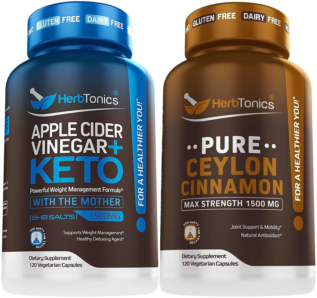 Herbtonics Apfel Apfel Apfelessig Kapseln Plus Keto BHB | Fat Burner & Weight Loss Supplement für Frauen & Männer - Premium Ceylon Cinnamon Kapseln - Effektive Cinnamon Pillen für Enhanced Well-Being