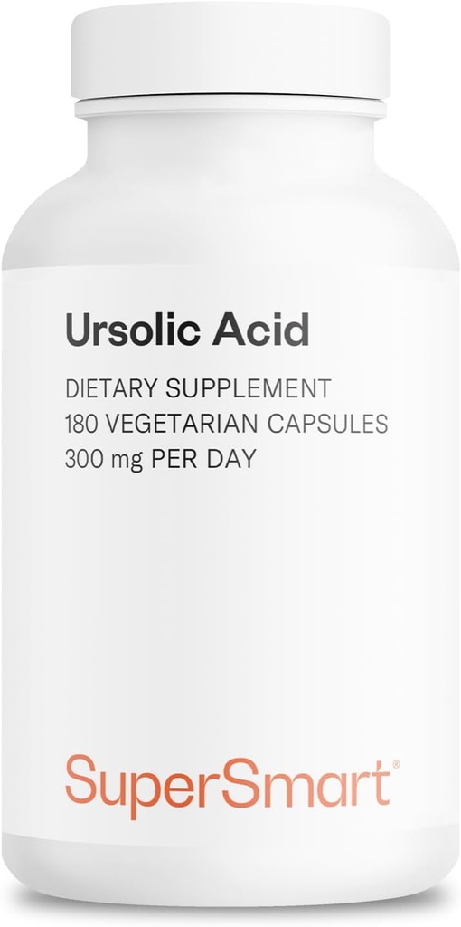 Supersmart - Acid Ursolique 300mg par jour (bien toléré) - Supplément d'extrait de feuille de romarin (sans OGM et sans gluten) - 180 capsules végétariennes