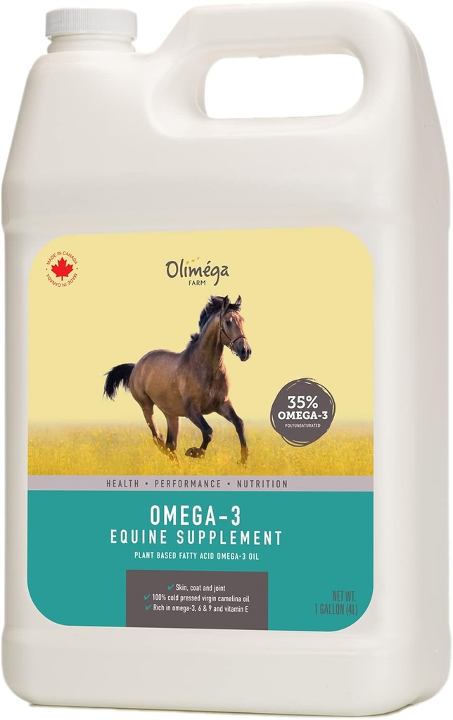Camelina Öl für Pferde, 1 Gallon von Olimega Farm | High in Omega-3 & Vitamin E | Unterstützung für gesunde Gelenke, Mantel & Skin | Pure & Cold Pressed | Joint Supplement | Made in Canada | Non-GMO