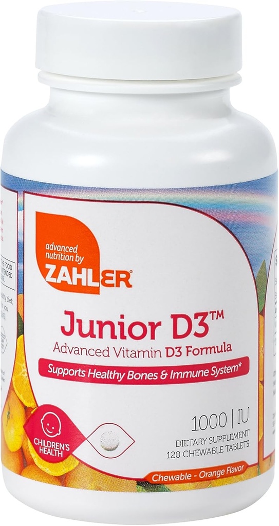Zahler Junior D3 Kaubare 1000IU, Kinder Vitamin D, Great Tasting Kaubares Vitamin D für Kinder, Optimales Vitamin D3 1000 IU für Kinder,Zertifizierte Kosher, 240 Kautabletten