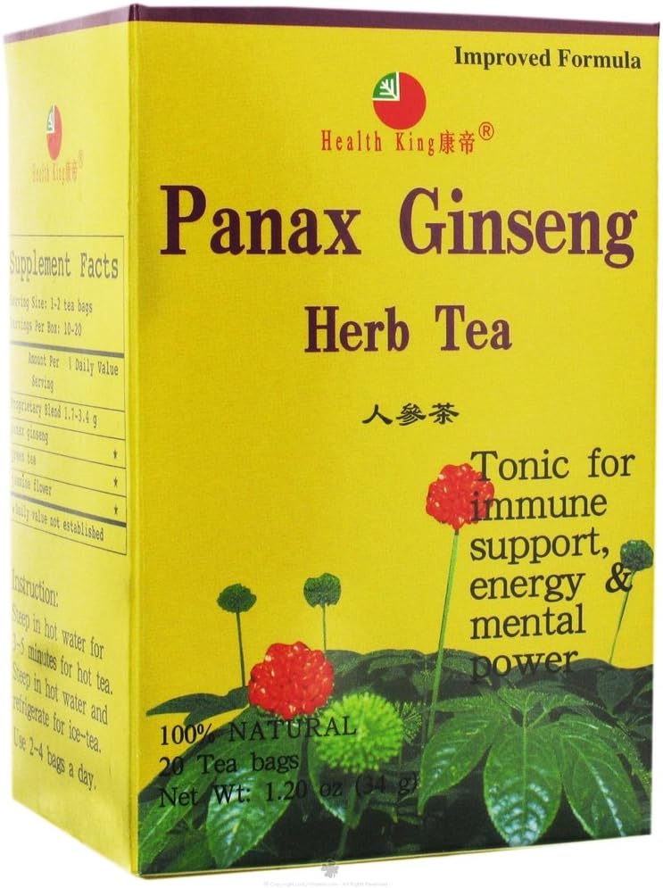 Health King Panax Ginseng Kräutertee, Teebeutel, 20-Count Box (Pack von 4)