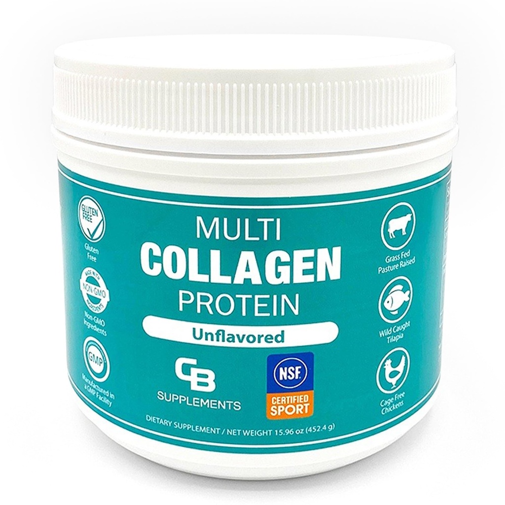 CB Supplements NSF Certified for Sport Multi Collagen Protein Powder Bone, Skin, Hair, and Joint Support | Hydrolyzed Collagen Supplements (58 Servings (Pack of 1), Unflavored)