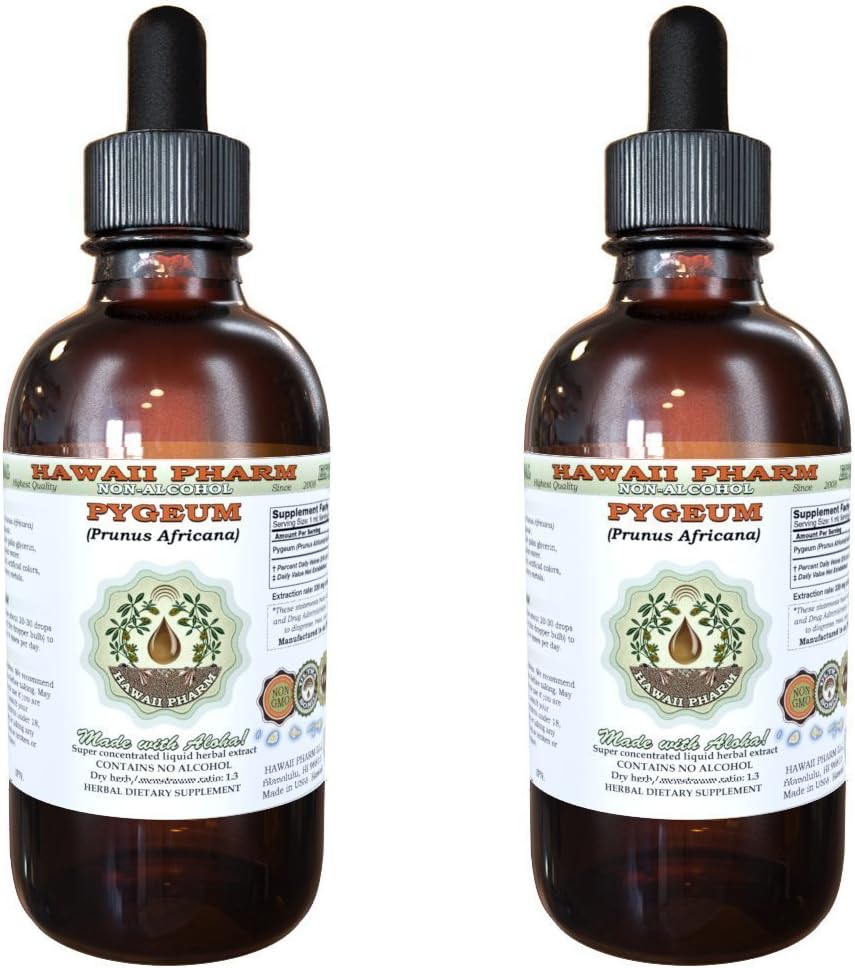 African Cherry Pygeum Extrait liquide sans alcool, African Cherry Pygeum (Prunus Africana) Bark Glycerite Natural Herbal Supplément, Hawaii Pharm, États-Unis 2x4 oz