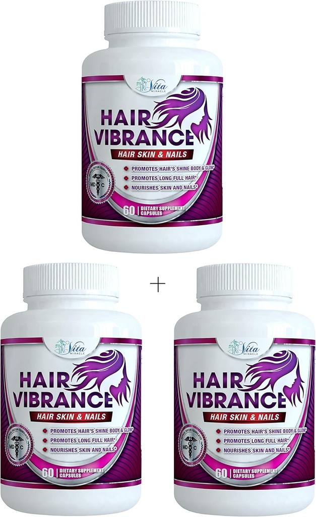 Vibrance capillaire Vitamines de la peau et des ongles - Doctor Formulé avec 15000mcg Biotine pour la croissance capillaire et 23 Vitamines de croissance capillaire pour les cheveux plus longs brillants Full Healthy Skin Nails et cils (3 Pack)