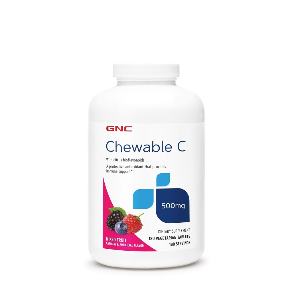 GNC Vitamine C 500mg, Fournit un soutien immunitaire, Fruits mélangés, 180 portions