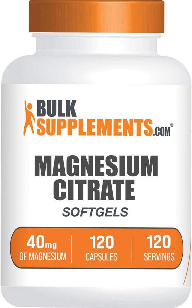 BulkSupplements.com Magnesium Citrate Softgels - Magnesium Supplement, Magnesium Citrate Supplement - Glutenfrei, 1 Softgel pro Servierung (40mg Magnesium), 120 Count (Pack von 1)