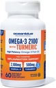 Oceanblue 2100 Triple Stärke Omega-3 Fischöl mit Turmeric | Burpless Omega 3 Combo Ergänzung mit Curcumin EPA DHA DPA| Herz und Joint Support | 60 Softgels