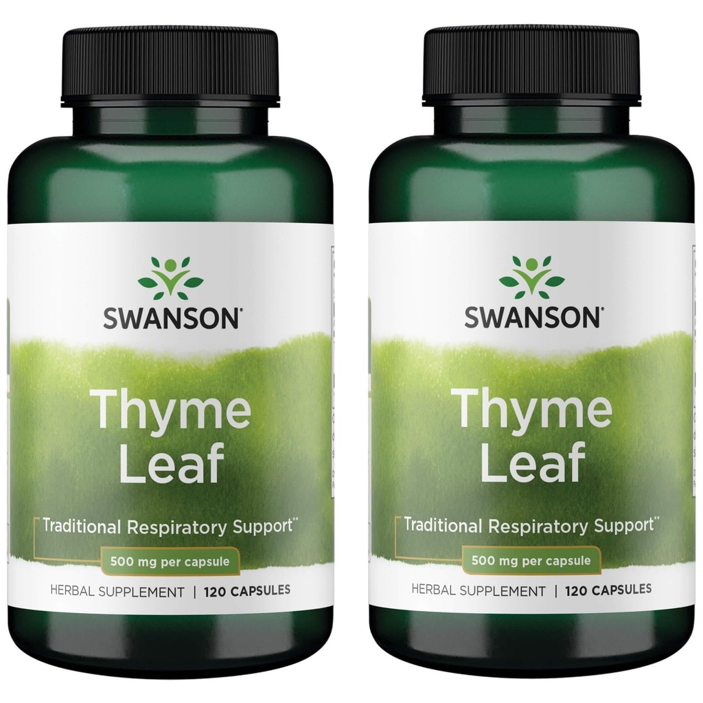 Swanson Thyme Leaf - Supplément à base de plantes appuyant la santé du système respiratoire - Formule naturelle aidant à la santé du système digestif - (120 capsules, 500mg chacune) (2 boîtes)