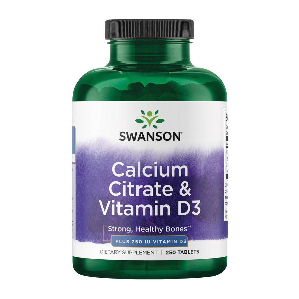 Citrate de calcium de Swanson et vitamine D 250 onglets