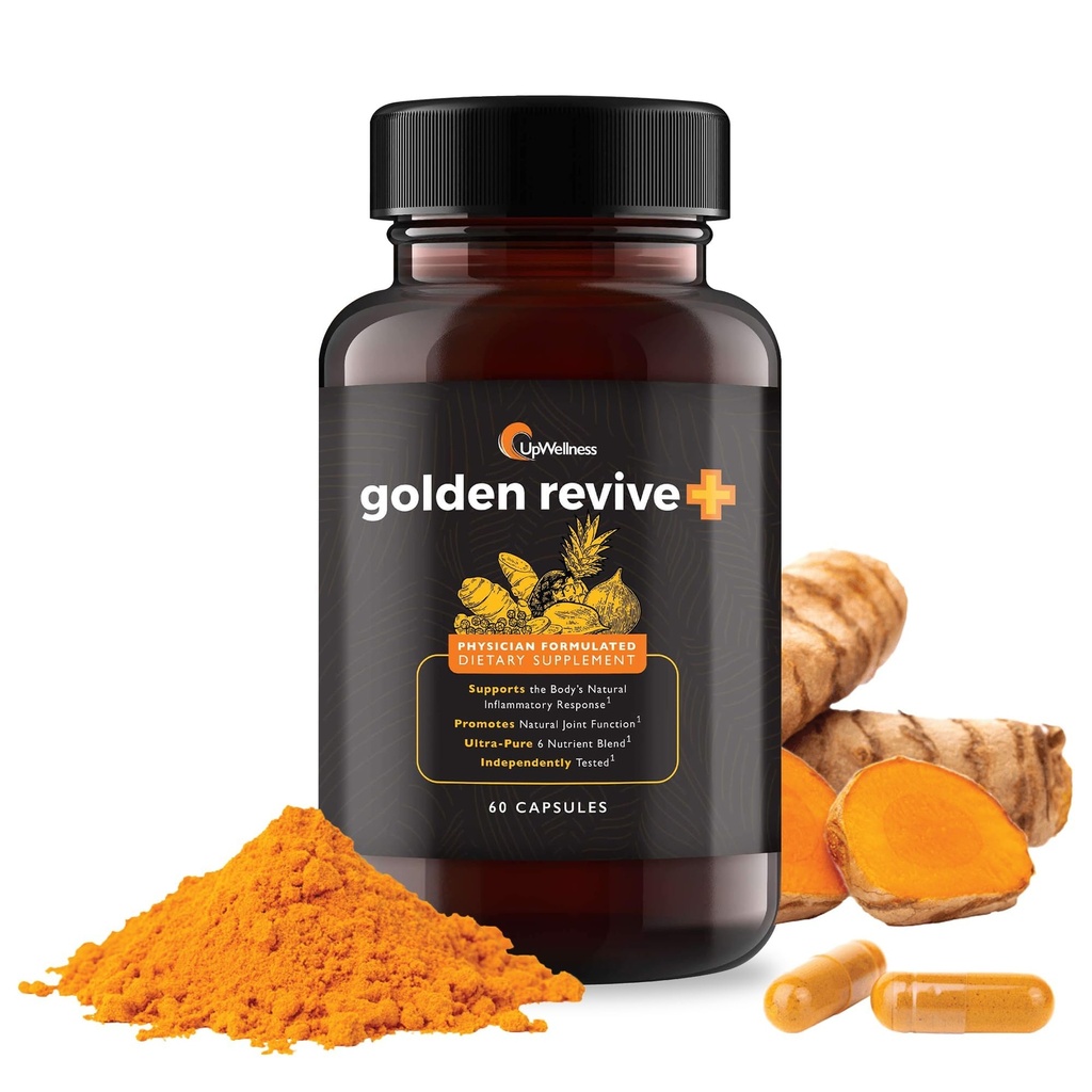 UpWellness Golden Revive + Joint Support Supplement mit Kurkuma mit schwarzem Pfeffer, Quercetin und Magnesium-Turm Boswellia Supplement - 6 Wirkstoffe für Gelenkpflege - 60 Kapseln